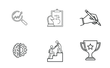 Executive Line Art Icon Mega Bundle: Business Strategy, Data Analysis, Team Mentorship, and Ultimate Achievement