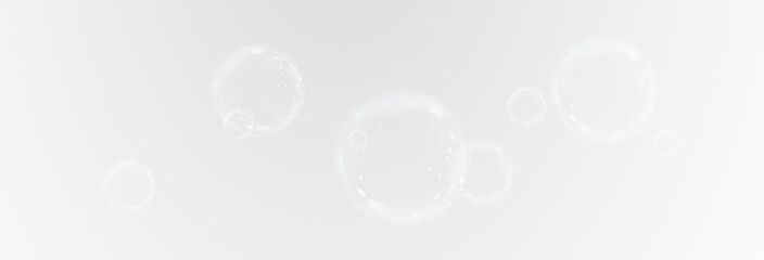 Realistic soap vector bubbles png isolated on transparent background. The effect of falling and flying bubbles. Glass bubble effect.	

