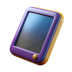 Glossy plastic 3D tablet with shiny black screen, colorful surface, cartoon plastic style, isolated on transparent background