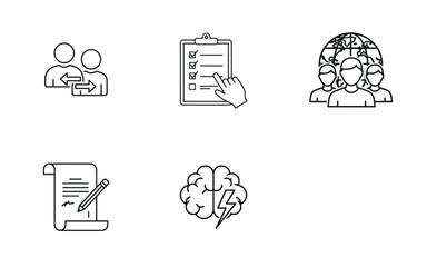 Master Line Art Business Icon Set: Global Management, Idea, Contract, 24/7 Support, Growth, and Team Solutions