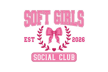 Soft Girls Social Club' Pink Varsity Emblem with Bow