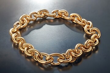 Obraz premium A bold gold chain necklace coiled neatly on marble background.