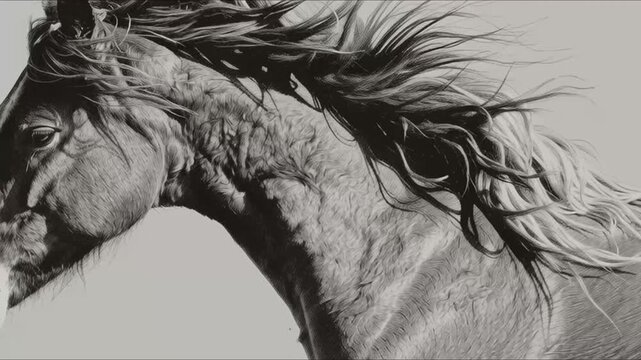 Black and White Mustang Horse Head - Pencil Sketch Timelapse Drawing Video