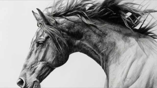 Black and White Mustang Horse Head - Pencil Sketch Timelapse Drawing Video