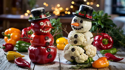 Obraz premium ☃️ Cute snowman Christmas decoration with a festive hat for a happy holiday celebration in winter