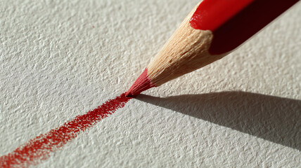 Minimalist Red Pencil Line Drawing - Abstract Artistic Sketch on White Background