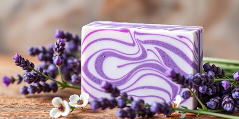 Lavender soap bar, purple and white swirls, floral scent,  scent,  skincare