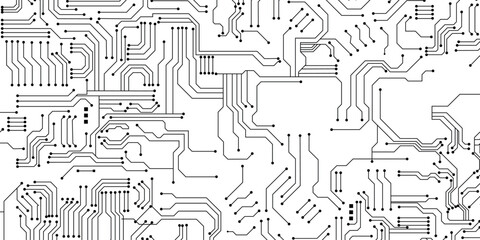 Expansive digital circuit pattern, modern technology background, interconnection and advanced technological infrastructure, abstract circuit board with connected lines and dots. Vector