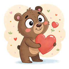 cartoon bear holding heart