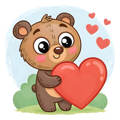 cartoon bear holding heart
