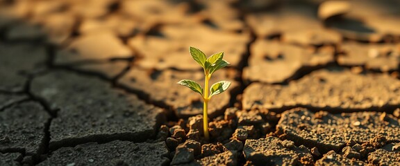 Seedling pushing through cracked earth toward sunlight, bloom, journey