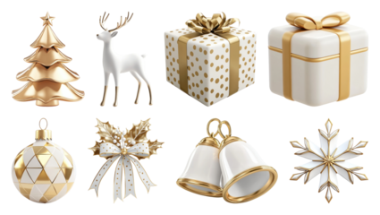 PNG Elegant gold Christmas decorations, element set on transparent background