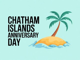 Chatham islands anniversary day celebration with tropical island and palm tree illustration