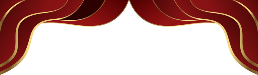Luxury red and gold foil corner border with elegant metallic velvet arc frame, featuring a gradient curve and ribbon accent for premium invitations, packaging, labels and graphic templates.