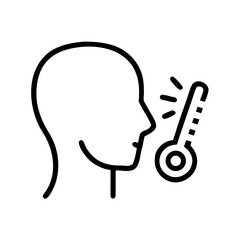 Obraz premium An icon of a person's head with a thermometer, symbolizing fever, illness, or health checks. Ideal for medical blogs, symptom guides, or public health advisories.
