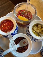 Traditional Thai spice and sauce set for serving meals