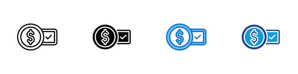 Transaction Completed Multiple Style Icon Design Vector - Coins with a check mark, representing successful digital payment or completed transaction