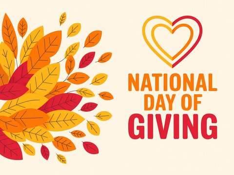 Celebrate national day of giving with autumn leaves and a heart symbol