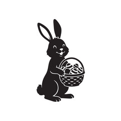 Silhouette of Easter bunny with basket, white background