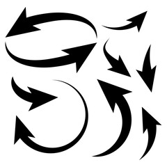 Different black arrow icon set circle, up,  straight and twisted