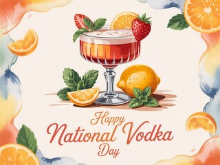 Refreshing strawberry and citrus cocktail celebrating happy national vodka day with garnish