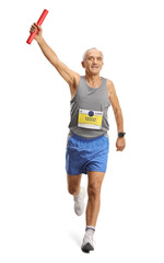Full length shot of an elderly man running with a relay