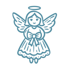 Simple hand-drawn Christmas angel with wings, halo, and bow. Minimal vector perfect for holiday cards, religious art, and festive decorations