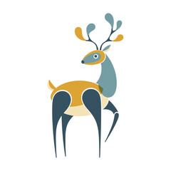 Fototapeta premium Retro-futuristic deer illustration for holiday decorations, children's products, and creative marketing materials