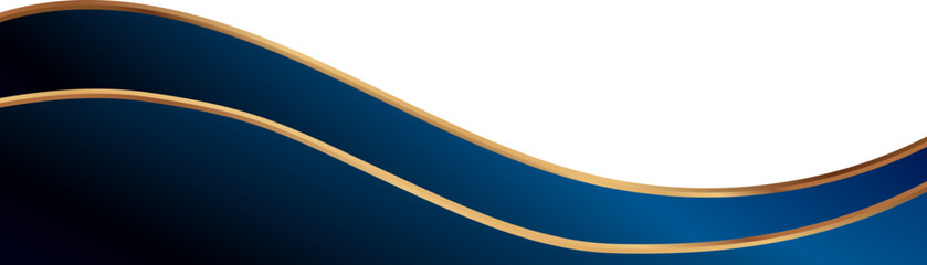 Luxury navy blue and gold foil corner border with elegant metallic sleek ribbon flow, smooth gradient arc and ribbon trim, perfect for premium packaging, invitations, labels and graphic templates.
