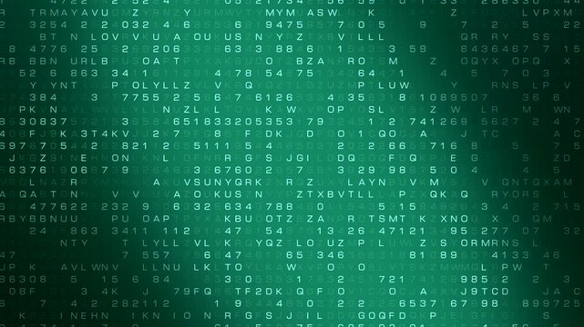 Green code, encryption, numbers, data. Computer programming, science, analyzing. 3D animation