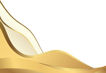 Elegant soft gold and champagne foil wave corner border with smooth metallic gold shine fold, ideal for luxury invitations, packaging, labels, and premium graphic templates.