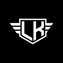 LK Logo vector image of initial shield with wing outline and simple shield