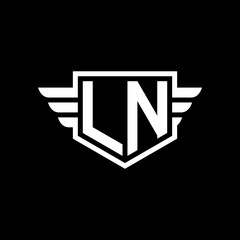 LN Logo vector image of initial shield with wing outline and simple shield