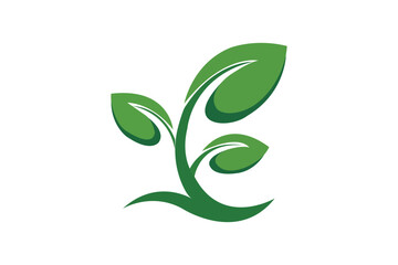 Green Plant Growth Logo with Three Leaves for Eco and Organic Branding. Resize and editable, EPS 10.