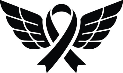 Black awareness ribbon with angel wings symbol