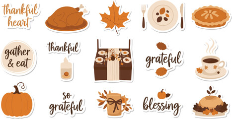 Fototapeta premium Cozy Thanksgiving Celebration Elements A Collection of Festive Autumnal Icons for Holiday Decor and Design