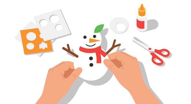 Diy paper snowman craft with scissors and glue handson winter art project for kids