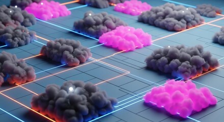 Abstract cloud formations on a grid background