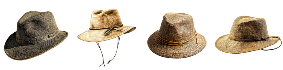 Walking hat – A hat worn for protection from the sun while walking or hiking outdoors. Isolated on Clear White Background Highly Detailed