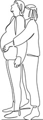One continuous single drawing line art flat doodle mother, pregnancy, indoor, professional, female, woman, childbirth, abdomen. Isolated image hand draw contour on a white background, hand drawn, not 