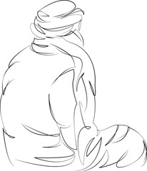 One continuous line drawing on white isolated background. Minimalism linear illustration. person, bedouin, desert, arab, traditional, man, culture, arabian, sand, ethnic