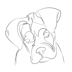 One continuous line drawing on white isolated background. Minimalism linear illustration. bulldog, dog, pet, animal, puppy, cute, french, adorable, breed, funny