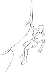 One continuous line drawing on white isolated background. Minimalism linear illustration. rock, climber, extreme, climbing, cliff, mountain, rope, sport, adventure, climb