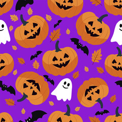 Playful Halloween pattern with ghosts and pumpkins