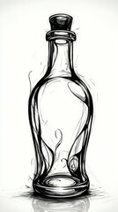 Ornate glass bottle, empty and elegant, a monochrome sketch for a vintage design concept