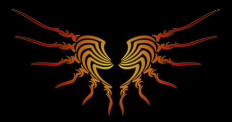 Dark gradient abstract background with luminous symmetrical flame pattern, futuristic modern vector art.