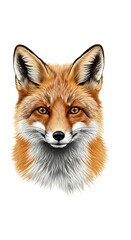 Obraz premium A detailed digital illustration of a fox head, rendered with realistic fur textures and piercing golden eyes, against a clean white backdrop