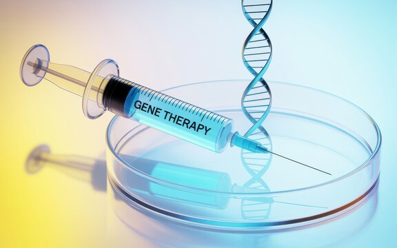Gene therapy concept with DNA helix and syringe - Powered by Adobe