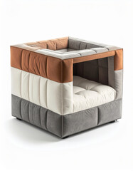 Naklejka premium Minimalist modular dog bed cube modern pet furniture quilted fabric soft cushion neutral color block cozy shelter square shape indoor clean design comfortable