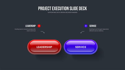 Sales Plan Two Option Diagram Slide Design. Company Introduction Frame Template Vector Illustration. Business Launch 2 Step Infographic Presentation Layout.